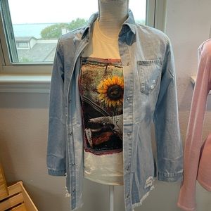New!!! Live Free Boutique Distressed Denim Shirt Small-Plus Sizes